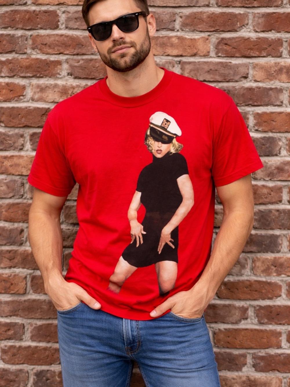Vintage Red Short-Sleeve Tee with Madonna Herb Ritts 1993 Girlie Show Boy Toy
